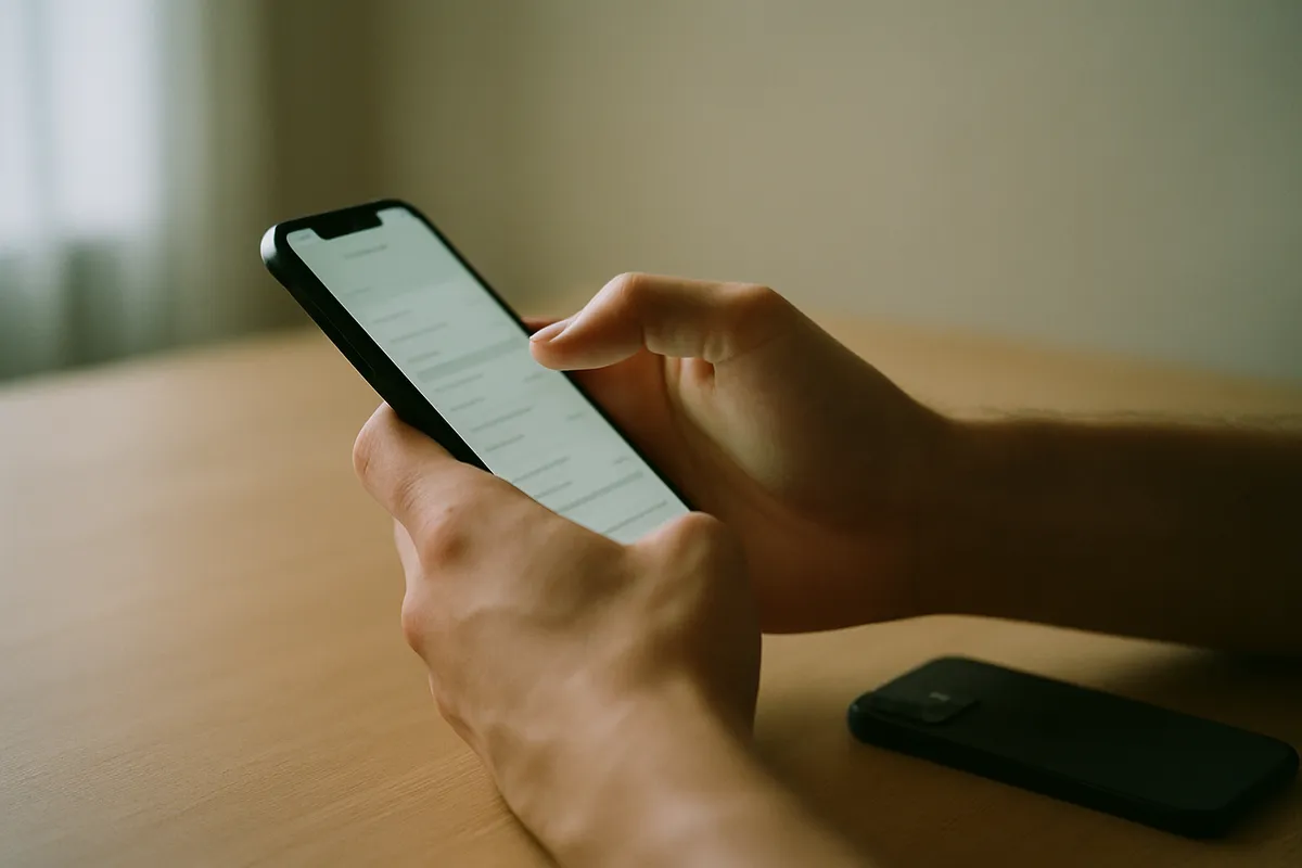 Haathon mein phone, settings menu khula hua — dekha ja raha hai ke phone eSIM support karta hai ya nahi